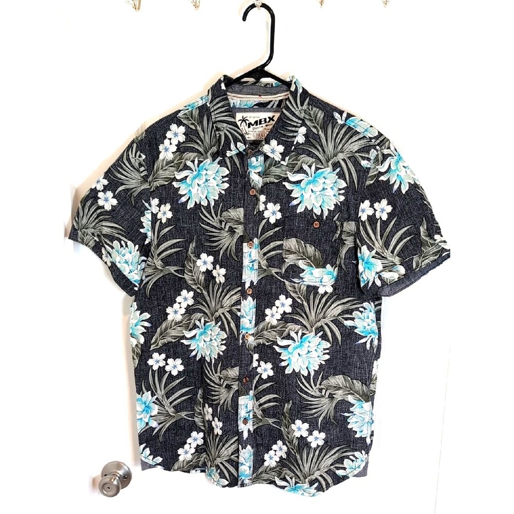 MBX Black Tropical Floral Short-Sleeve Button-Down Shirt